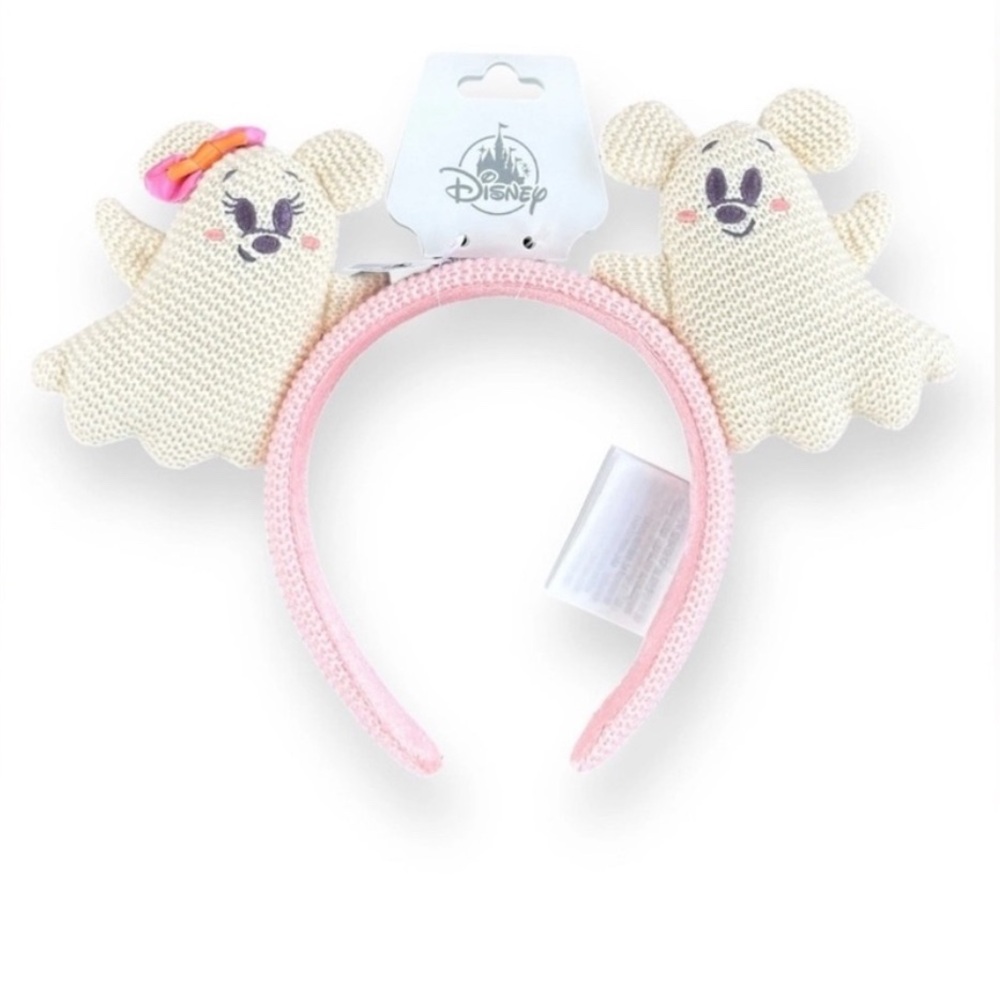 NWT! Disney 2025 Halloween Mickey Minnie Pink & Cream White Ghost Ear Headband